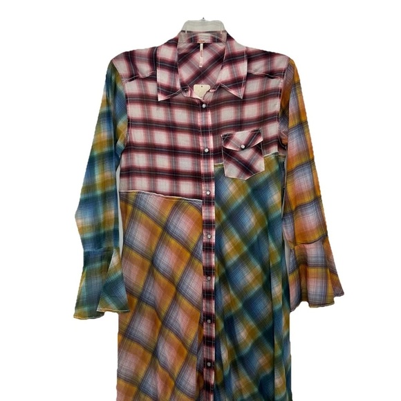 NWT Free People Prairie Plaid Maxi Dress Womens XS Long Sleeve Lightweight - Picture 2 of 10